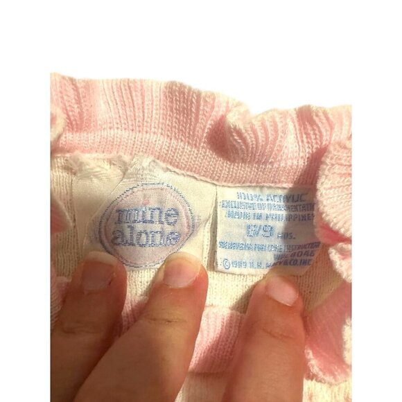 Vintage Mine Alone Baby Sweater 100% Acrylic Ivory Pink Ruffle Accents Buttoned - Picture 3 of 3